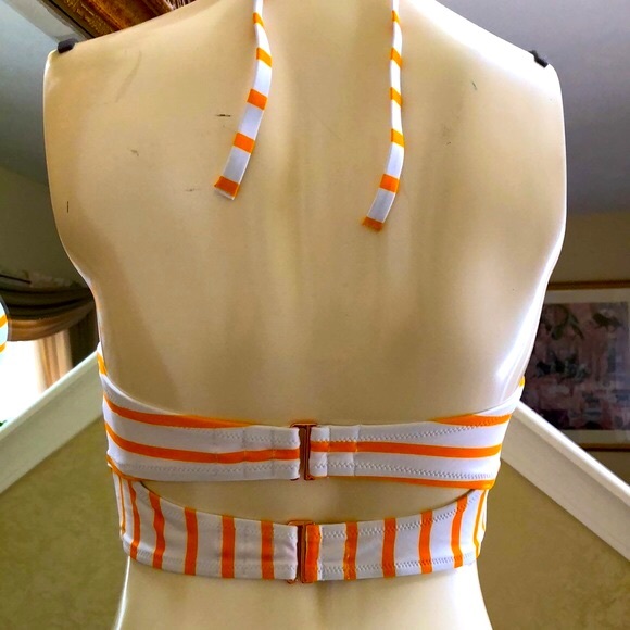New women’s bathing suit top. Size 34D. White with orange stripes. Double strap. - Picture 2 of 10